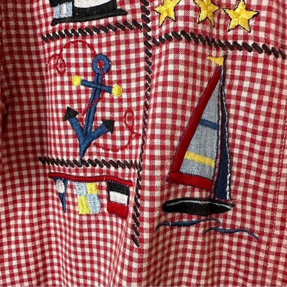 Vintage 90’s Bobbie Brooks Red Checkered Sailboat Shirt Size Small - Picture 3 of 5